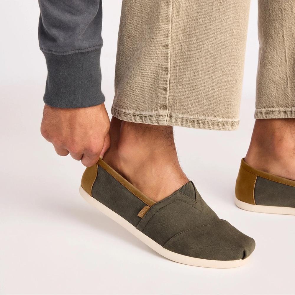 TOMS Slip-On Canvas Shoes in Olive & Tan